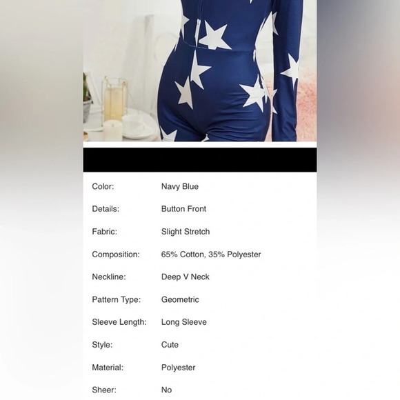 PAJAMA PJ Shorts Half-Button Romper Star Print in Blue & White! NWT! - Picture 6 of 6